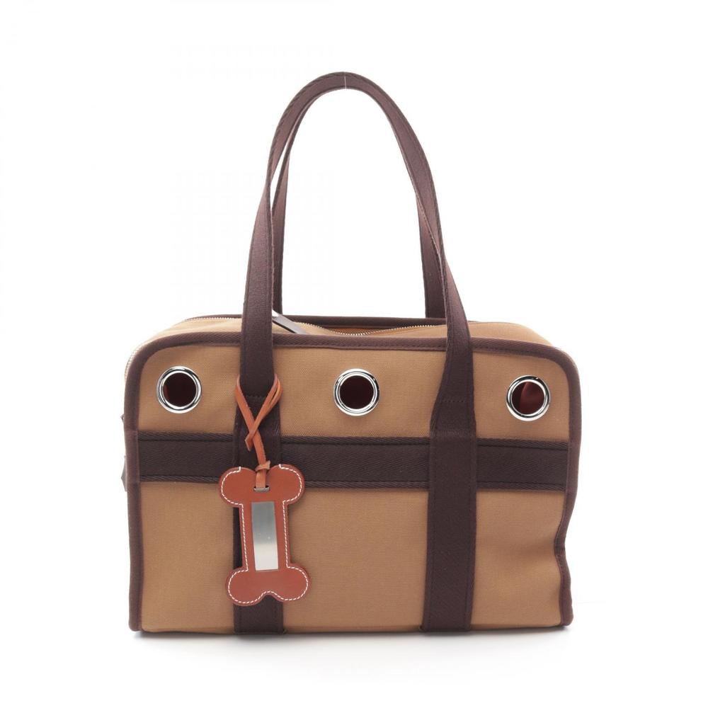 HERMES dog carry tote bag brown Fauve Fou